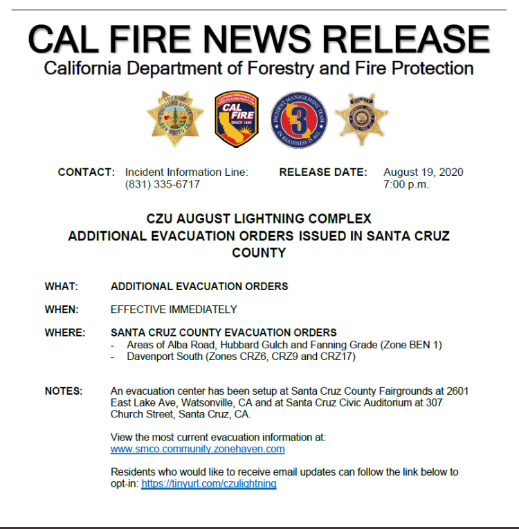 Evacuation - 7pm Aug 19